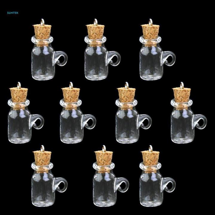 4X 10pcs Glass Cork Bottle Jars Vials Wishing Bottles DIY Pendant -cup shape