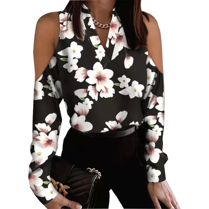 Women's%20Printed%20Off%20Shoulder%20V-Neck%20Long%20Sleeve%20Y2k%20Top%20Fashion%20Blusas%20Mujer%20Roupa%20Feminina%20Elegant%20And%20Youthful%20Blouse%20-%20Image%203