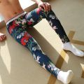 trend Men's WJ Brand Cotton Plus cashmere Leggings thermal Flowers Printing Pajamas Man Gay Tight trousers Keep warm pants.