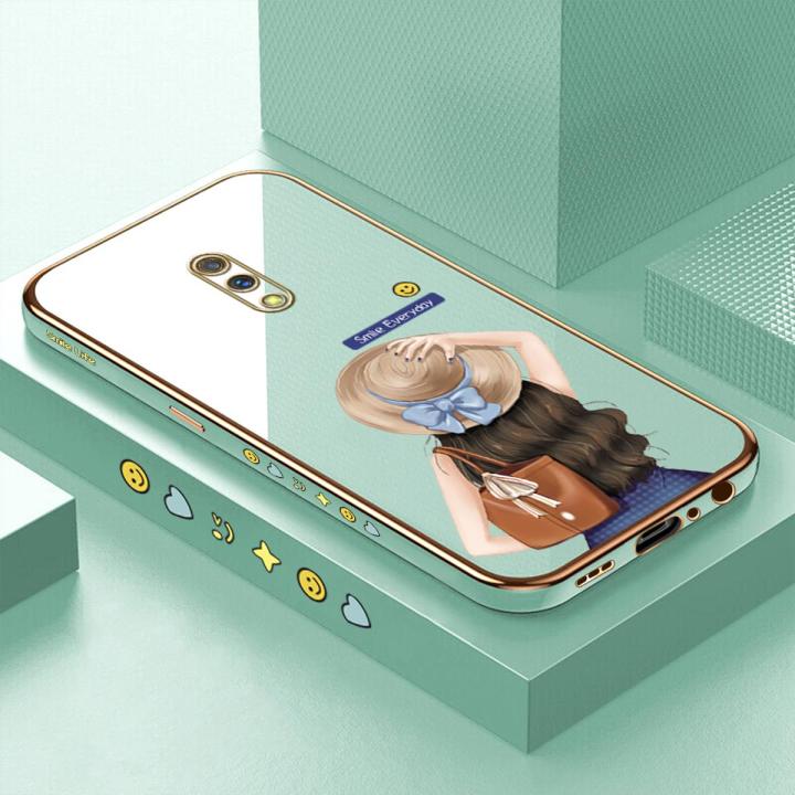 ZeroQiQi for Realme X Back Cover Gentle Girl Luxury 6D Plating Case Side Pattern Soft Silicone Square Phone Cases + Free Lanyard