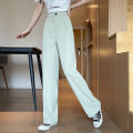 Women Korean Leisure Wide Leg Trousers Girls High Waisted Casual Concise Solid Color Formal Pants Female Slim Fit Loose Slacks. 