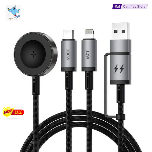 WiWU Wi-C050 Legend Series 3in1 USB-A + Type-C to Lightning – Type-C – Smart Watch Charging Cable 100W 1.2M