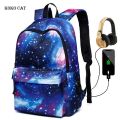 Men Canvas School Laptop Backpack Galaxy Star Universe Space USB Charging for Teenagers Boys Student Girls Bags Travel Mochila. 
