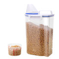 2L Rice Storage Container with Measuring Cup Transparent Sealed Food Storage Containers for Grain Cereal Soybean Snack Pet Food in Kitchen Pantry Fridge.