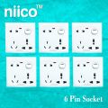 NIICO Classic 6 Pin Wall Switch Socket-6 PCS Combo.