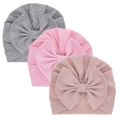 Accessories Baby Girl Cotton Turban Big Bow Hat Toddler Kids Head Wrap Newborn Beanie Solid Color Infant Bonnet Cap 0-2T.