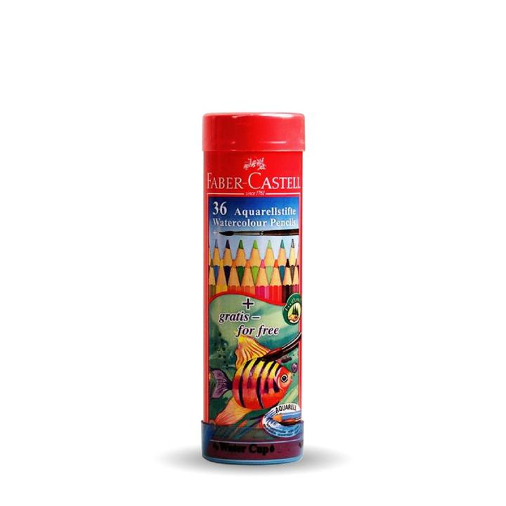 Faber-Castell Watercolor Long Pencils (Round Tin & Incl. Brush) - 36 Pcs