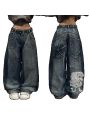 Gothic Y2K Baggy Jeans for Women Hip Hop Streetwear Blue Jeans Women Graphic Retro Jeans 90s Pants Harajuku High Waist Trouser. 