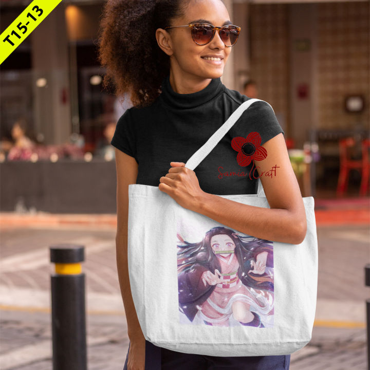 Cotton%20Hand%20and%20Shoulder%20Tote%20Bag%20For%20Women's%20With%20Zipper%20-%20Image%202