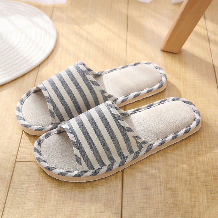 2024%20Summer%20New%20Striped%20Slippers%20Casual%20Soft%20Non-Slip%20Foam%20Bottom%20Indoor%20Flip%20Flops%20Couple%20Linen%20Home%20Shoes%20-%20Image%203