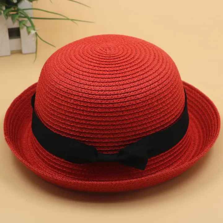 Fresh%20Dome%20Bow%20Curved%20Brim%20Straw%20Hat%20Women's%20Korean-Style%20Beach%20Trip%20Cover%20Sun%20Protection%20Top%20Hat%20Spring%20Summer%20Hat%20-%20Image%207