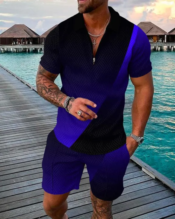 2023%20Summer%20New%20Sports%20Suit%20Men%203d%20Printed%20Casual%20Short%20Sleeve%20T%20Shirt%20Men's%20Lapel%20Zip%20Polo%20Shirt%20Men's%20Clothing%20Tracksuit%20-%20Image%204