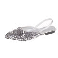 Glittering fairy style evening toe sandals 2024 summer new sequined pointed toe back hollow flat slippers women.