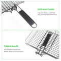 Grilling Nonstick Grilling Basket with Lid Durable Metal Barbecue Basket with Foldable Removeable Wooden Handle BBQ Barbecue Tool for Fish Vegetable Steak Meat Shrimp.