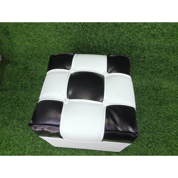 Square Shape PU Leather Rest Stool 13"13"13" - Black And White