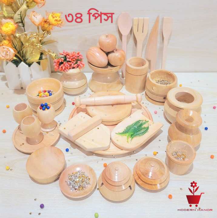 Wooden Kids Kitchen Play Set | Safe & Non-Toxic Wooden Cooking Toy for Kids’ Pretend Play