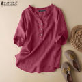 ZANZEA Women Short Sleeve V Neck Top Casual Loose Shirt Tee Solid Cotton Blouse #2.