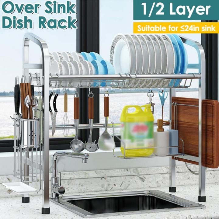 1/2-Story Home-Style Sink and Dish Rack, 304 Stainless Steel Height ...