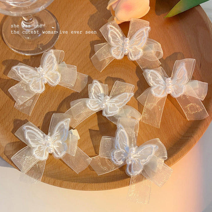Super%20Fairy%20White%20Mesh%20Butterfly%20Pearl%20Hair%20Clips%20Female%20Senzheng%20Xianmei%20Bow%20Small%20Hairpin%20Side%20Braided%20Hair%20Headdresses%20-%20Image%207