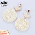 Bohemia Hand-woven Braid Round Pendant Drop Earrings Wooden Straw Rattan Jewelry. 