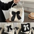 Fashion Large Capacity Bow Handbag Korean Style Shoulder Bags Shopping Bag Casual Tote Bags Reusable Canvas Bag.