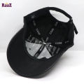 Black GG Metal Logo Leather Imported Curved Visor Cap. 