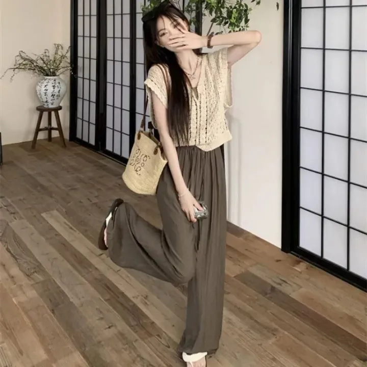 Three-Piece%20Women's%20Clothing%20Summer2023New%20Crocheted%20Hollow-out%20Knitted%20Vest%20Outer%20Wear%20Bandage%20Dress%20Vest%20Casual%20Wide-Leg%20Pants%20-%20Image%207