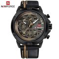 NAVI forCE NF9110 PU Leather Wrist Watch for Men - Brown and Black.