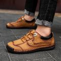 Split Leather Men Shoes Hand Sewing Man Casual Shoes Welt Stitching Loafers Flats Male Leisure Shoe Big Size 39-48. 