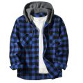 Men's Business Spring And Autumn Plaid Casual Button Down Hooded Long Sleeved Shirt Hoodie Flannel Jacket Tops. 