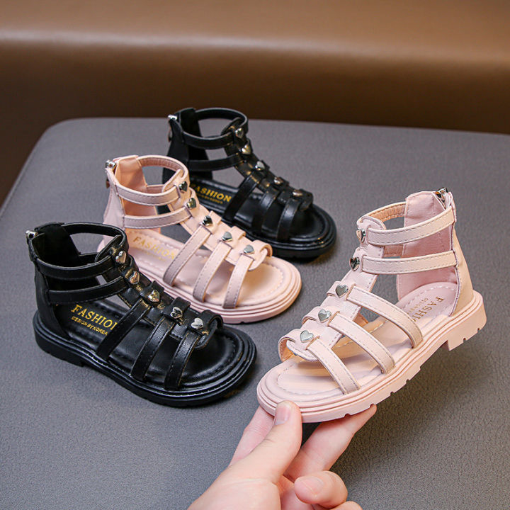Girls roman sandals spring summer 2024 new korean fashion summer little girl studded high-top princess children's shoes