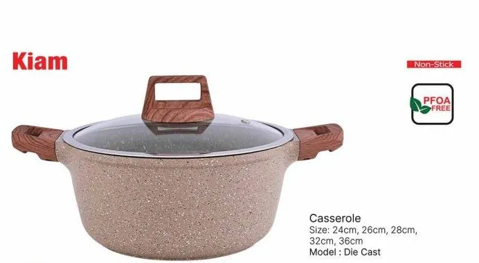 Kiam Die-Casting Non-Stick Casserole 26cm With Glass Lid