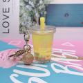 milk tea cup shape Simulated food Fun plastic Hardware Oil quicksand liquid Pendant for Fashion accessory Keychain decoration Gift option Bubble tea lovers Trendy summer accessory. 