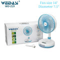 WEIDASI WD-219 Rechargeable 2400mAh Battery Strong Wind Portable Desk Fan With LED Lamp.
