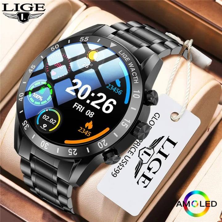 LIGE New Built-in encoder Smart Watch Men Bluetooth Call Heart