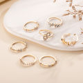 7Pcs/Set Elegant Golden Heart Love Set Rings Luxury Zircon Crystal Metal Ring. 