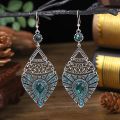 Bohemian Ethnic Long Blue Acrylic Crystal Water Drop Earrings for Women Retro Temperament Geometric Dangle Earrings Jewelry. 