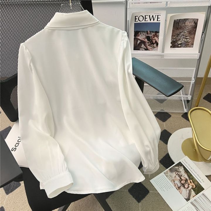 Lantern%20Sleeve%20Elegant%20Spring%20and%20Autumn%20Bow%20Shirt%20White%20Chiffon%20Shirt%20Women's%20Formal%20Wear%20Lace-up%20Fashionable%20Professional%20Top%20-%20Image%202
