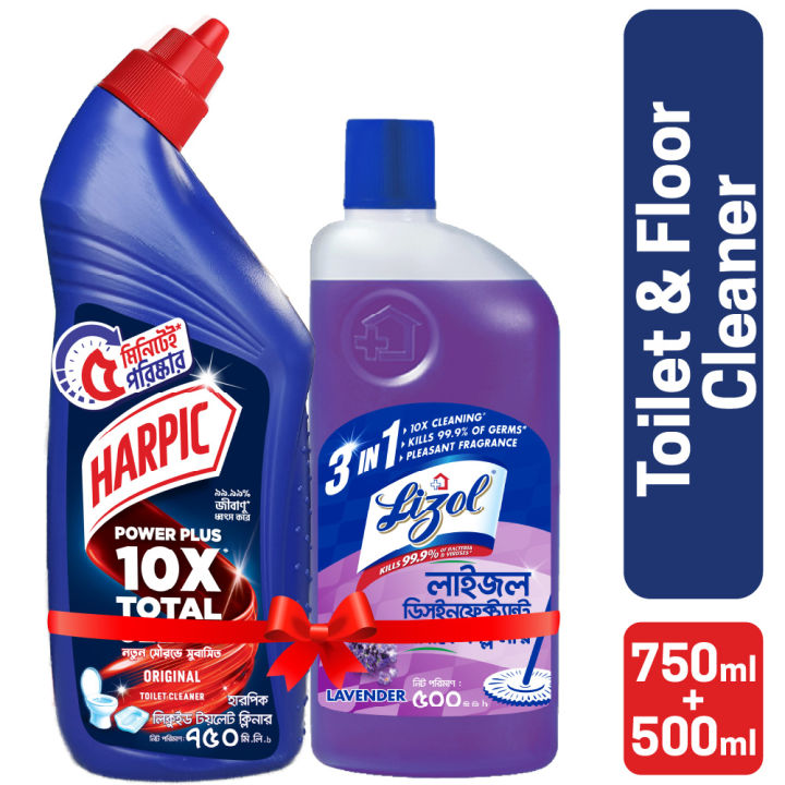 Harpic Lizol Double Protection- 750ml Toilet Cleaner & 500ml Lavender Surface Cleaner Combo