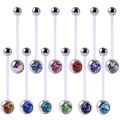 12Pcs Acrylic Flat CZ Gem Bioplast Flexible Pregnancy Navel Belly Button Rings Piercing Charming Navel Bar Body Jewelry 14g.