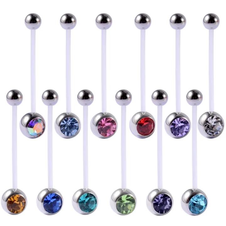 12Pcs%20Acrylic%20Flat%20CZ%20Gem%20Bioplast%20Flexible%20Pregnancy%20Navel%20Belly%20Button%20Rings%20Piercing%20Charming%20Navel%20Bar%20Body%20Jewelry%2014g%20-%20Image%204