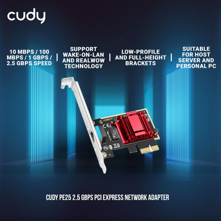 Cudy%20PE25%202.5%20Gbps%20PCI%20Express%20Network%20Adapter%20-%2010%20Mbps%20/%20100%20Mbps%20/%201%20Gbps%20/%202.5%20Gbps%20Speed%20-%20Support%20Wake-On-LAN%20and%20RealWow%20Technology%20-%20Low-Profile%20and%20Full-Height%20Brackets%20-%20Windows%207%20to%2011,%20Windows%20Servers%202003%20to%202022,%20and%20Linux%20compatible%20-%20Image%202