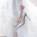 Wedding Dress Photo Studio Photography Pointed High Heels Stiletto Heel Low-Cut Rhinestone Pumps Wedding Shoes Bridal Women's Shoes Super. 