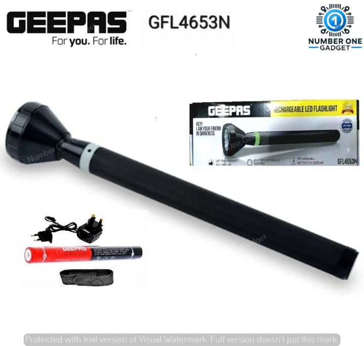 Geepas Rechargeable LED Flashlight - GFL4653N with 5000mah Hybride big battery