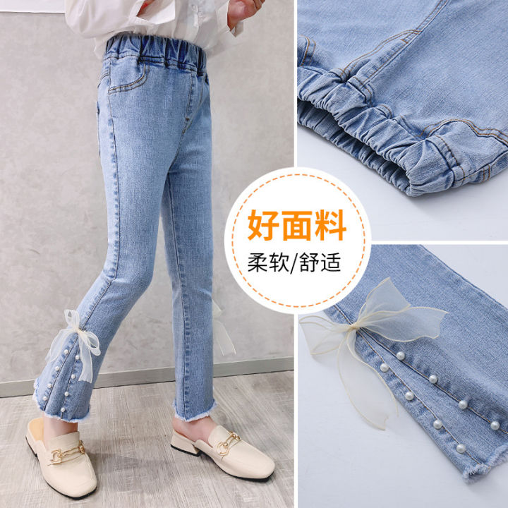 Girls%20stretch%20jeans%202021%20spring%20new%20children's%20clothing%20Korean%20slim%20fit%20foreign%20bow%20bell%20pants%20-%20Image%204