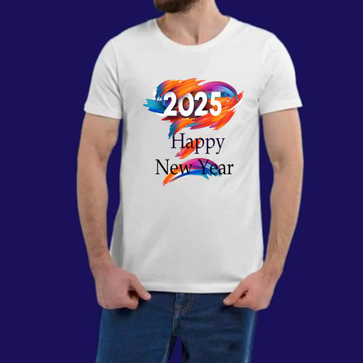 HAPPY NEW YEAR 2025 New Design Casual Half Sleeve T-Shirt For Men's