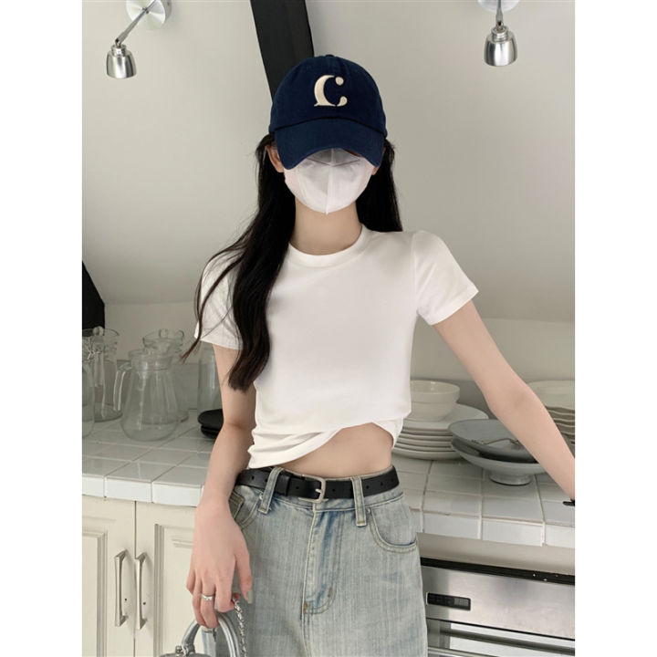 Small%20Red%20T%20T-shirt%20Women's%20Short-Sleeved%20Short%20Tight%20Hot%20Girl%20Top%20Summer%20New%20Solid%20Color%20Slim-Fit%20Shoulder%20T-shirt%20-%20Image%207