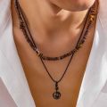 Stone and Wood Bead Chain with Ball Pendant Necklace for Men Trendy Accessories on the Neck Male 2023 Fashion Jewelry Decoration.