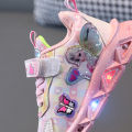 Disney Girls' Casual Shoes Led Light Shoe Leather Fashionable Children's Sports Frozen Princess Elsa Pink Purple Shoes Sneakers. 