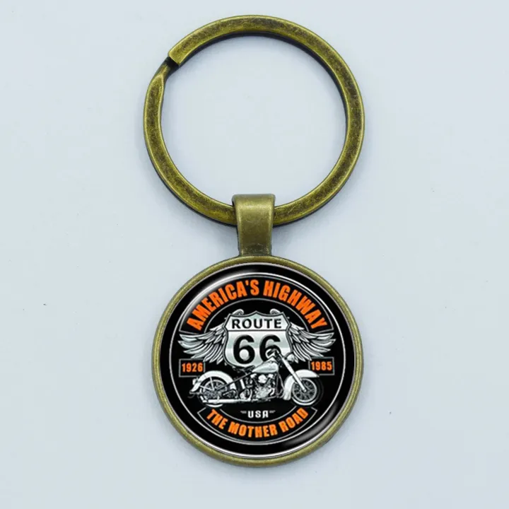 Vintage%20ROUTE%2066%20Keychain%20Motorcycle%20Car%20Keyring%20Handmade%20Glass%20Cabochon%20Key%20Chain%20Holder%20Women%20Men%20Jewelry%20Gift%20-%20Image%202